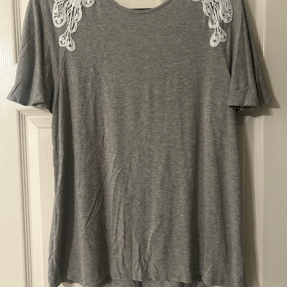 Gray Short Sleeve with White Lace Accents